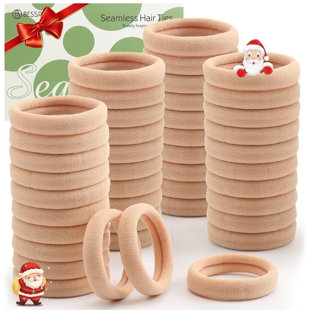 100 Pcs Thick Seamless Tan Hair Ties, Ponytail Holders Hair Accessories No Damag